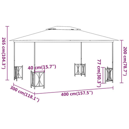 Gazebo con Teli Laterali e Doppio Tetto 3x4 m Tortora - homemem39