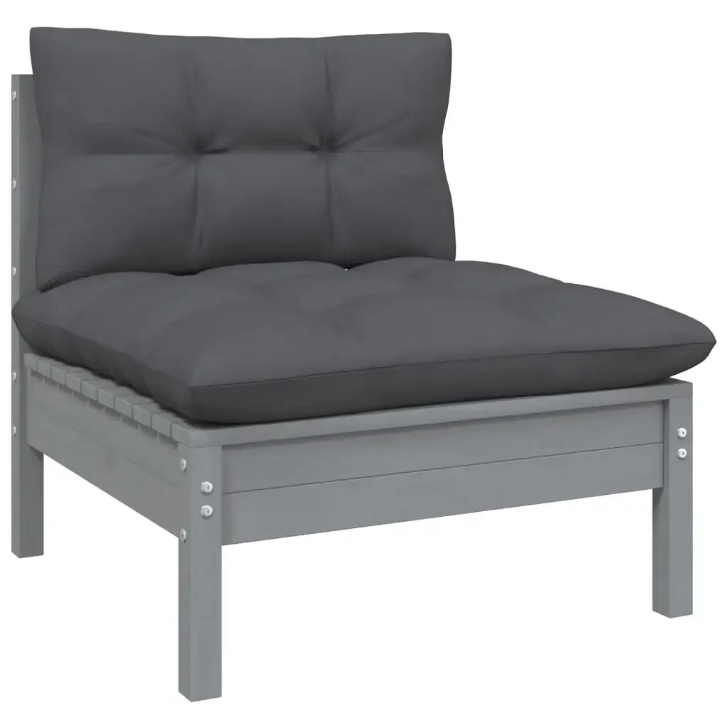 Set Divani da Giardino 10 pz con Cuscini Grigi Massello di Pino - homemem39