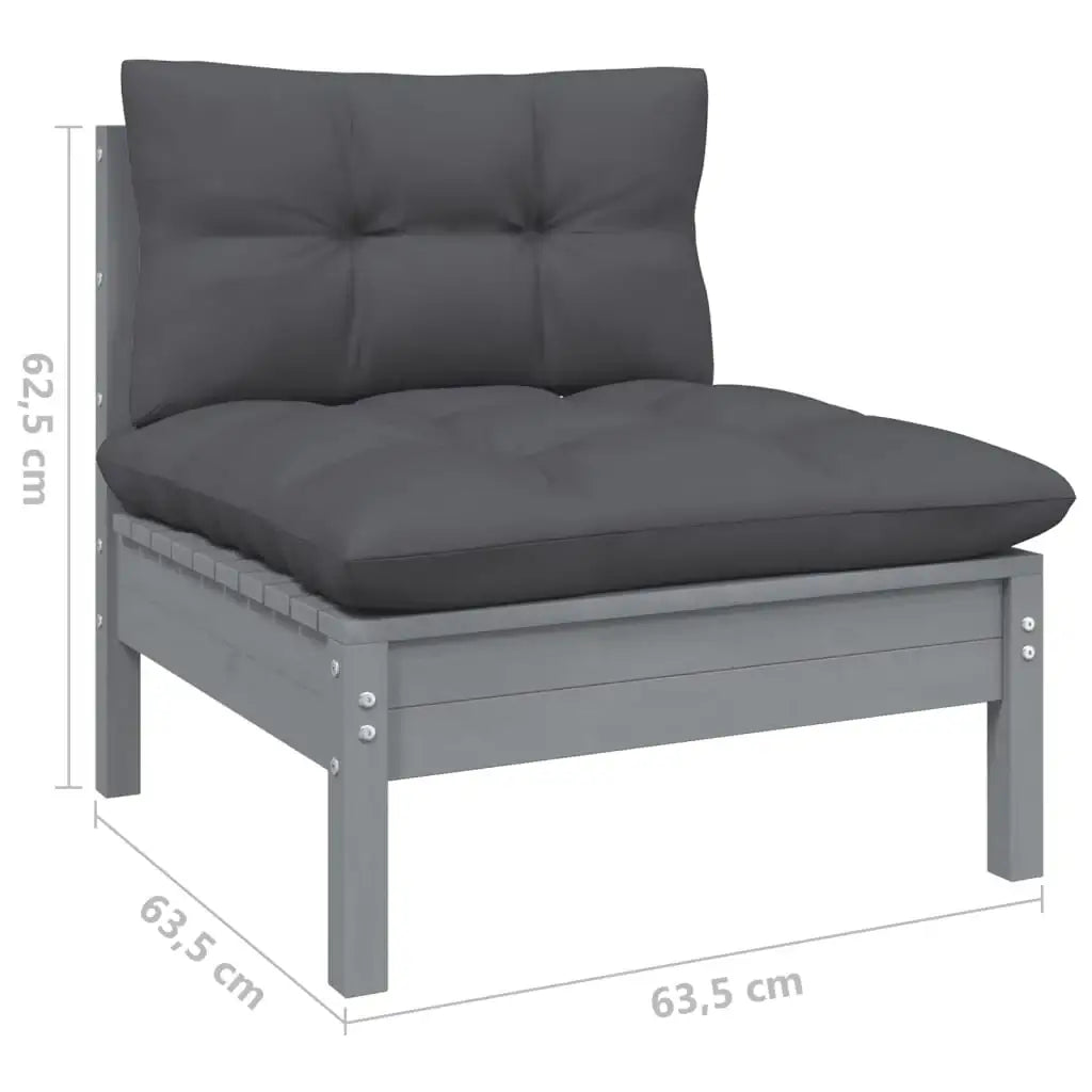 Set Divani da Giardino 10 pz con Cuscini Grigi Massello di Pino - homemem39