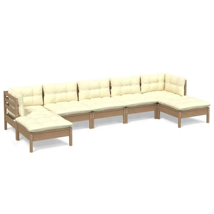 Set Divani da Giardino 7 pz con Cuscini Miele Legno di Pino - homemem39
