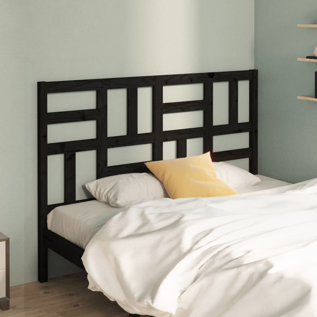 Testiera per Letto Nera 126x4x104 cm in Legno Massello di Pino - homemem39