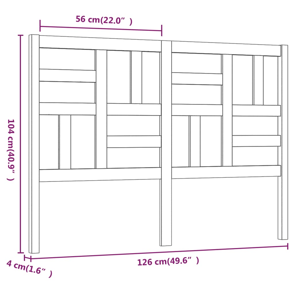Testiera per Letto Nera 126x4x104 cm in Legno Massello di Pino - homemem39
