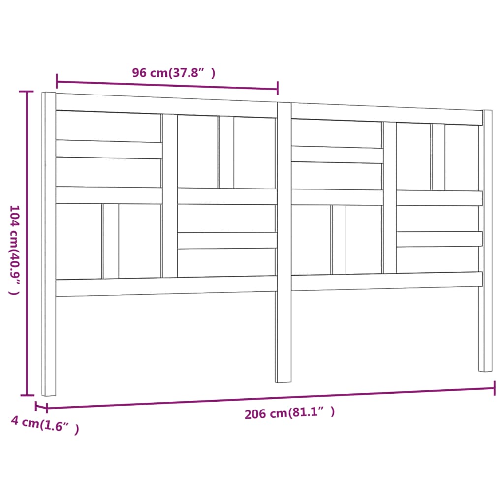 Testiera per Letto Nera 206x4x104 cm in Legno Massello di Pino - homemem39