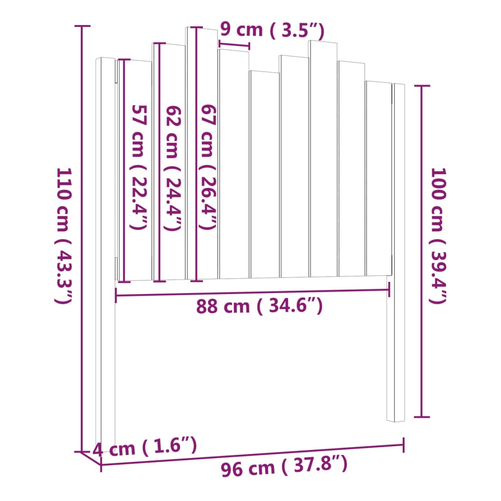 Testiera per Letto Nera 96x4x110 cm in Legno Massello di Pino - homemem39
