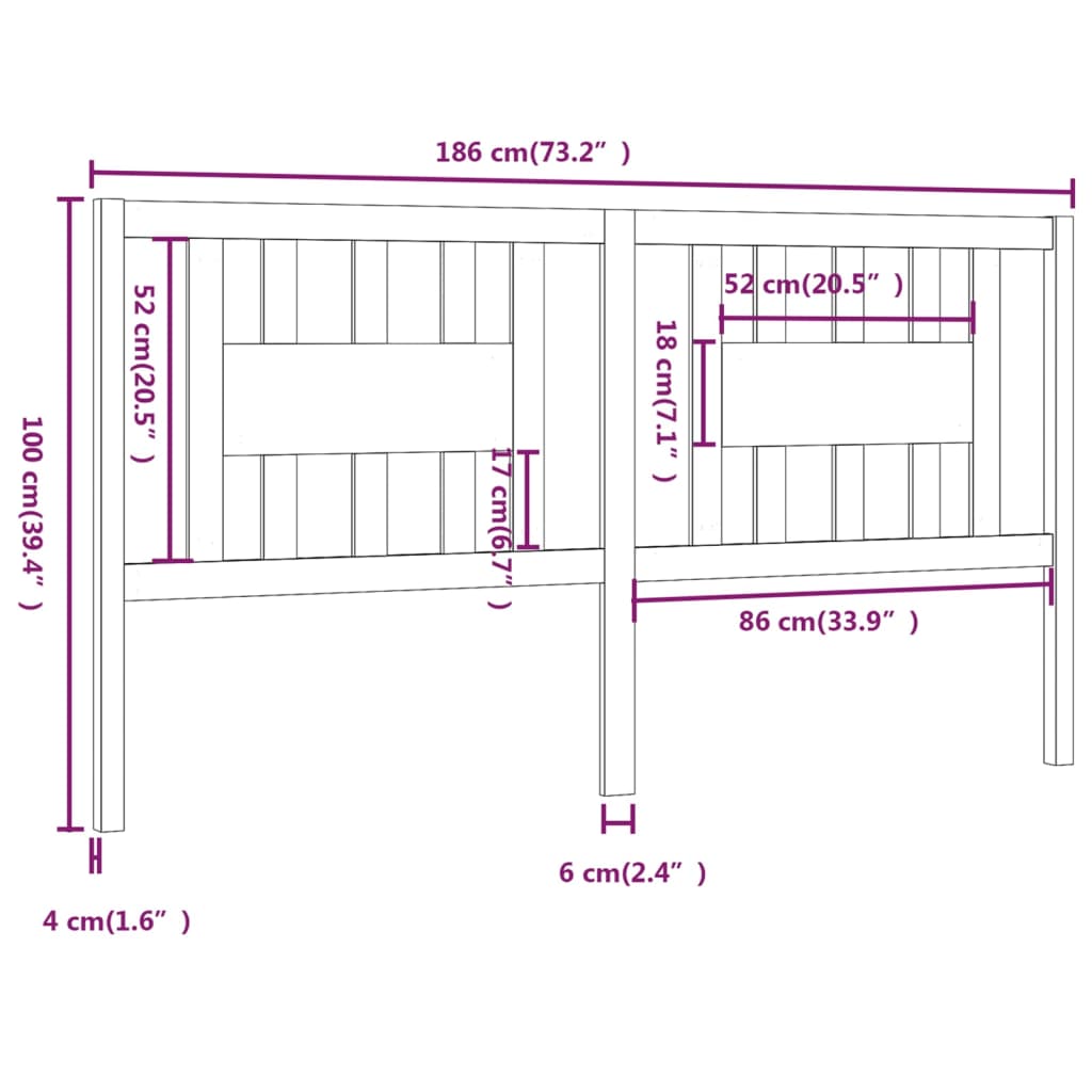 Testiera per Letto Nera 186x4x100 cm in Legno Massello di Pino - homemem39