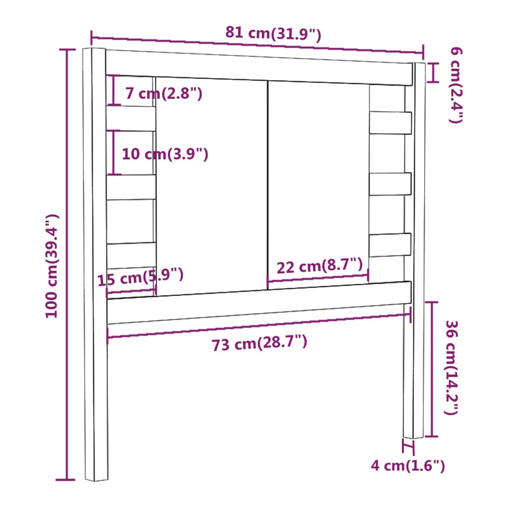 Testiera per Letto Nera 81x4x100 cm in Legno Massello di Pino - homemem39