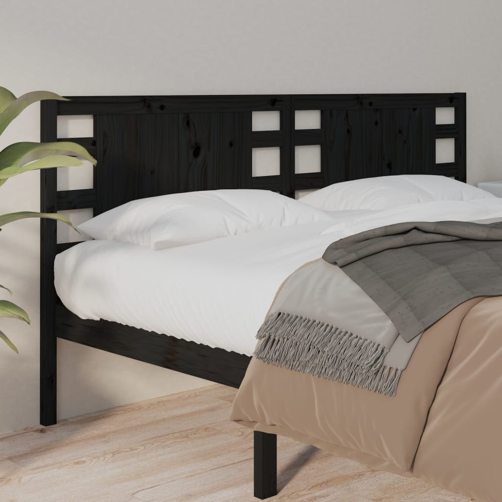 Testiera per Letto Nera 126x4x100 cm in Legno Massello di Pino - homemem39