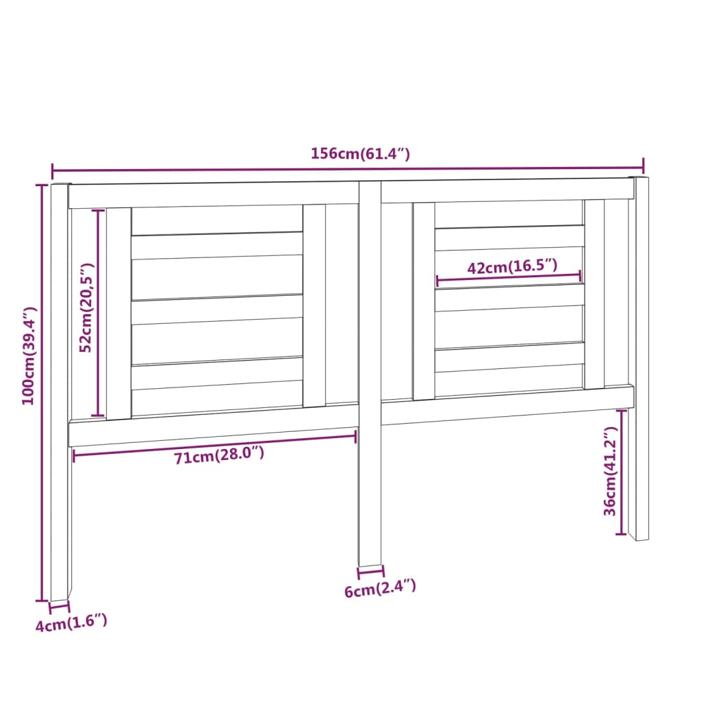 Testiera per Letto 156x4x100 cm in Legno Massello di Pino - homemem39