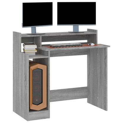 Scrivania con Luci LED Grigio Sonoma 97x45x90 cm in Multistrato - homemem39