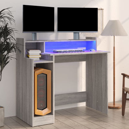 Scrivania con Luci LED Grigio Sonoma 97x45x90 cm in Multistrato - homemem39