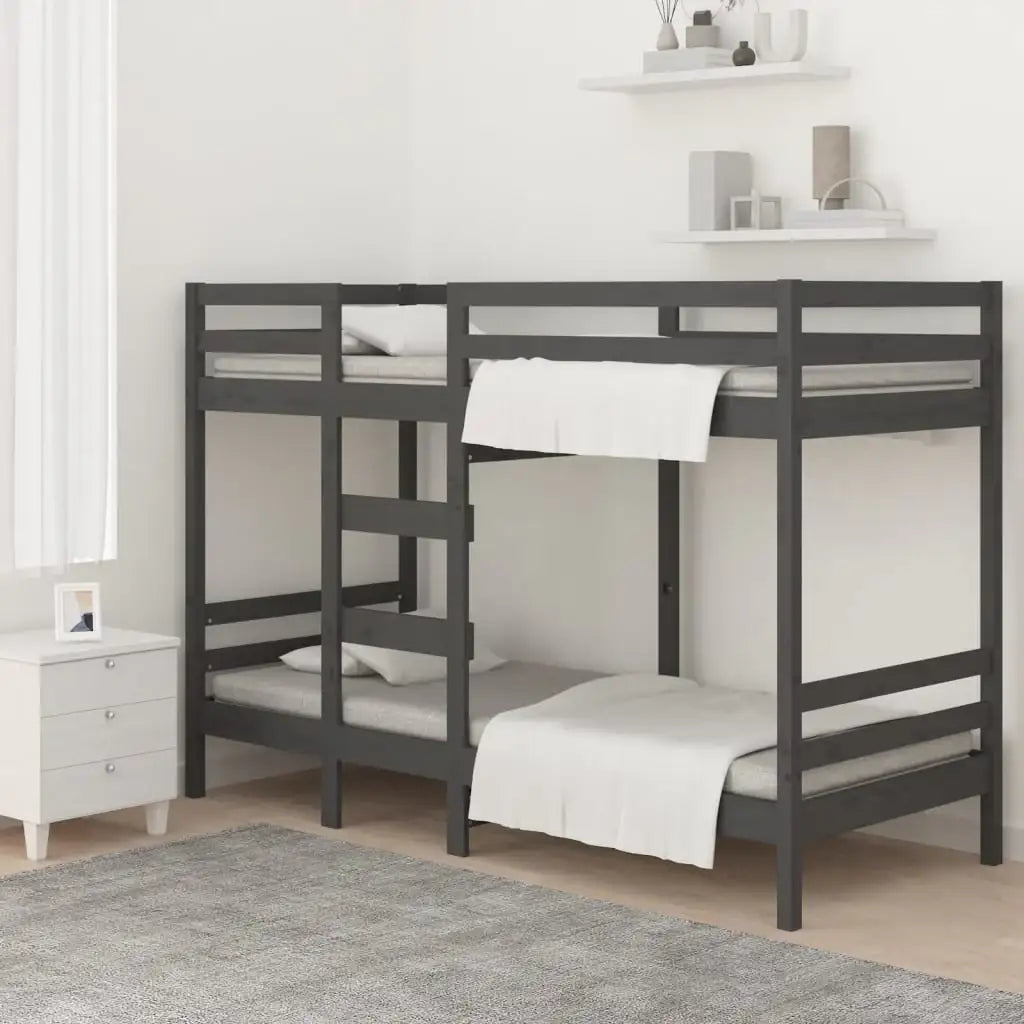 Letto a Castello Grigio 75x190 cm in Legno Massello di Pino - homemem39