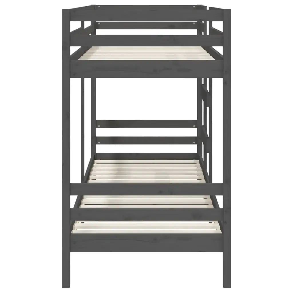 Letto a Castello Grigio 75x190 cm in Legno Massello di Pino - homemem39