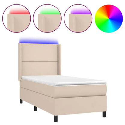 Giroletto Molle Materasso e LED Cappuccino 80x200 cm Similpelle - homemem39