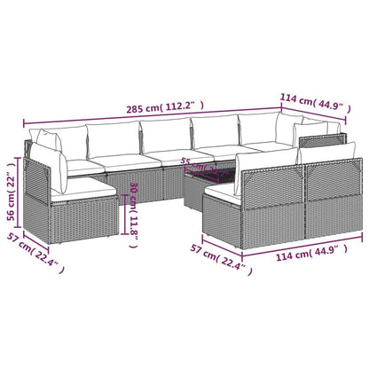 Set Divani da Giardino 10 pz con Cuscini in Polyrattan Grigio - homemem39