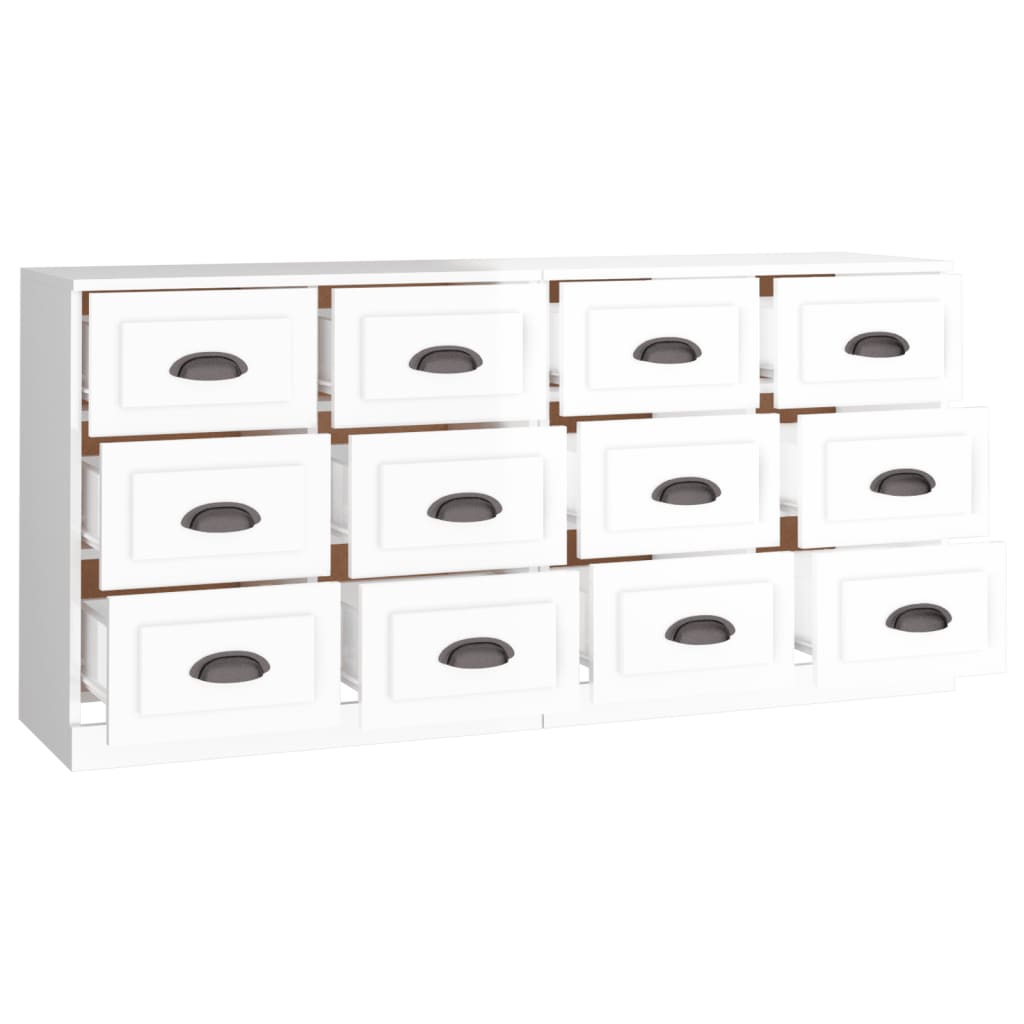 Credenze 2 pz Bianco Lucido in Legno Multistrato - homemem39