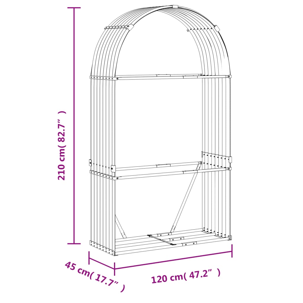 Portaceppi Antracite 120x45x210 cm in Acciaio Zincato - homemem39