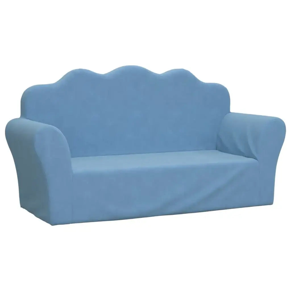 Divano per Bambini a 2 Posti Blu in Morbido Peluche - homemem39