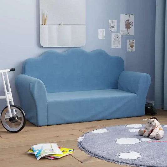 Divano per Bambini a 2 Posti Blu in Morbido Peluche - homemem39