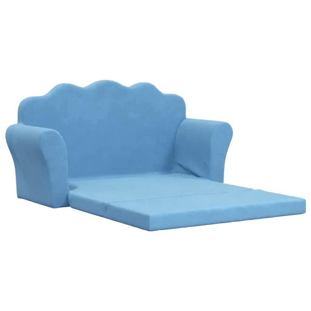 Divano Letto per Bambini a 2 Posti Blu in Morbido Peluche - homemem39