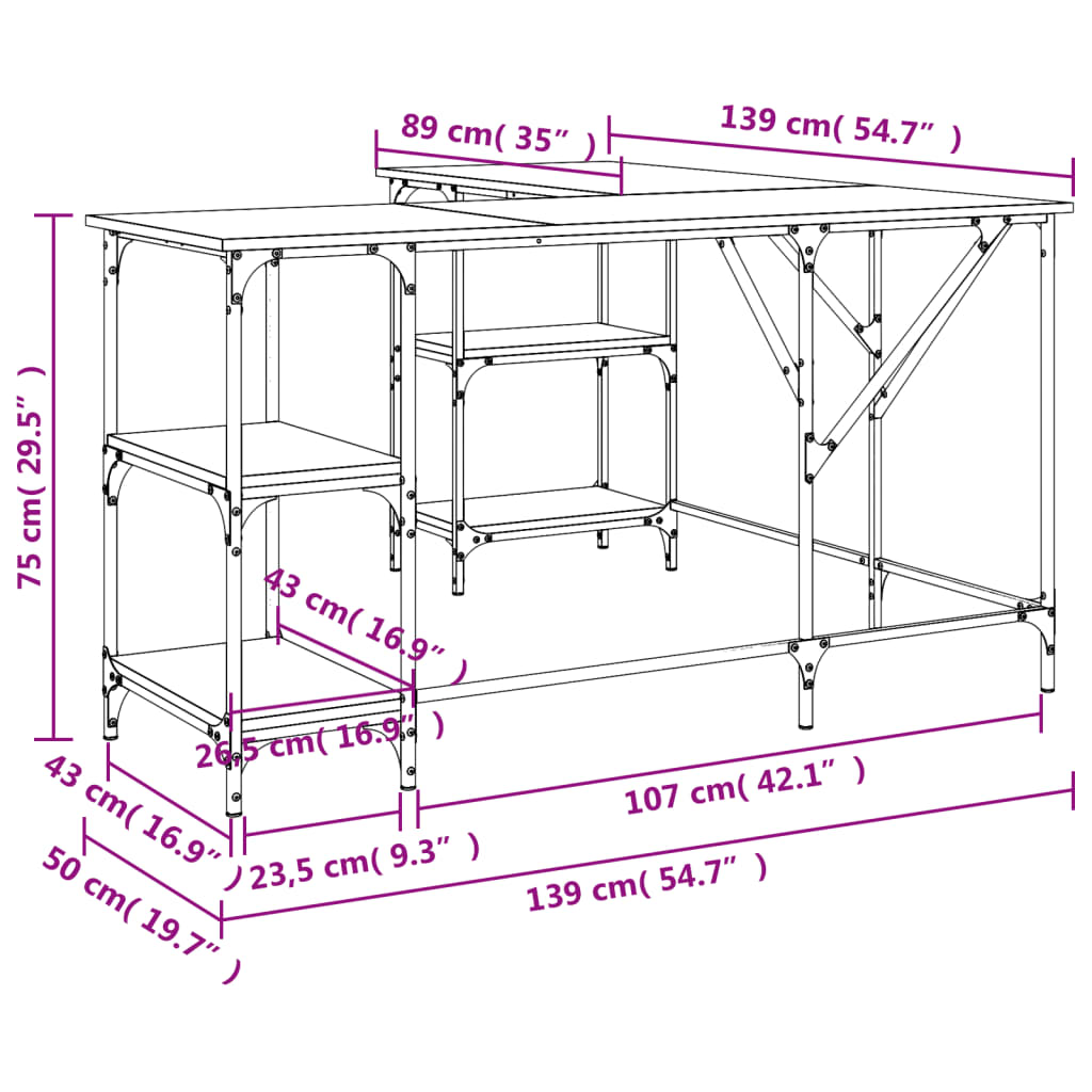 Scrivania Rovere Marrone 139x139x75 cm in Legno Multistrato - homemem39