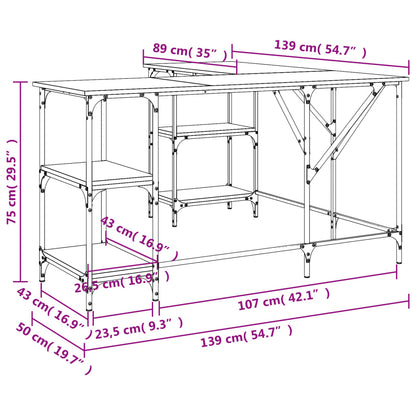Scrivania Rovere Marrone 139x139x75 cm in Legno Multistrato - homemem39