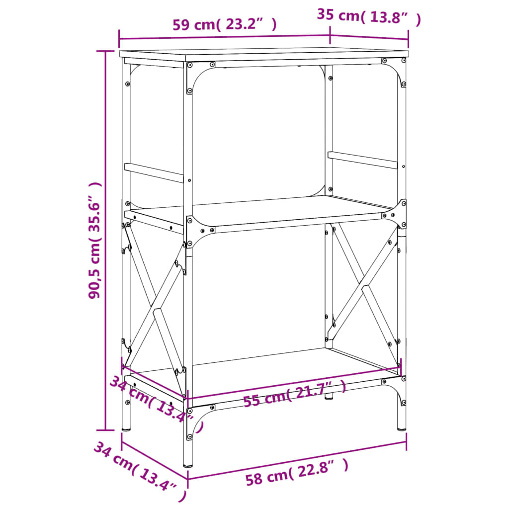 Libreria 3 Ripiani Rovere Fumo 59x35x90,5 cm Legno Multistrato - homemem39