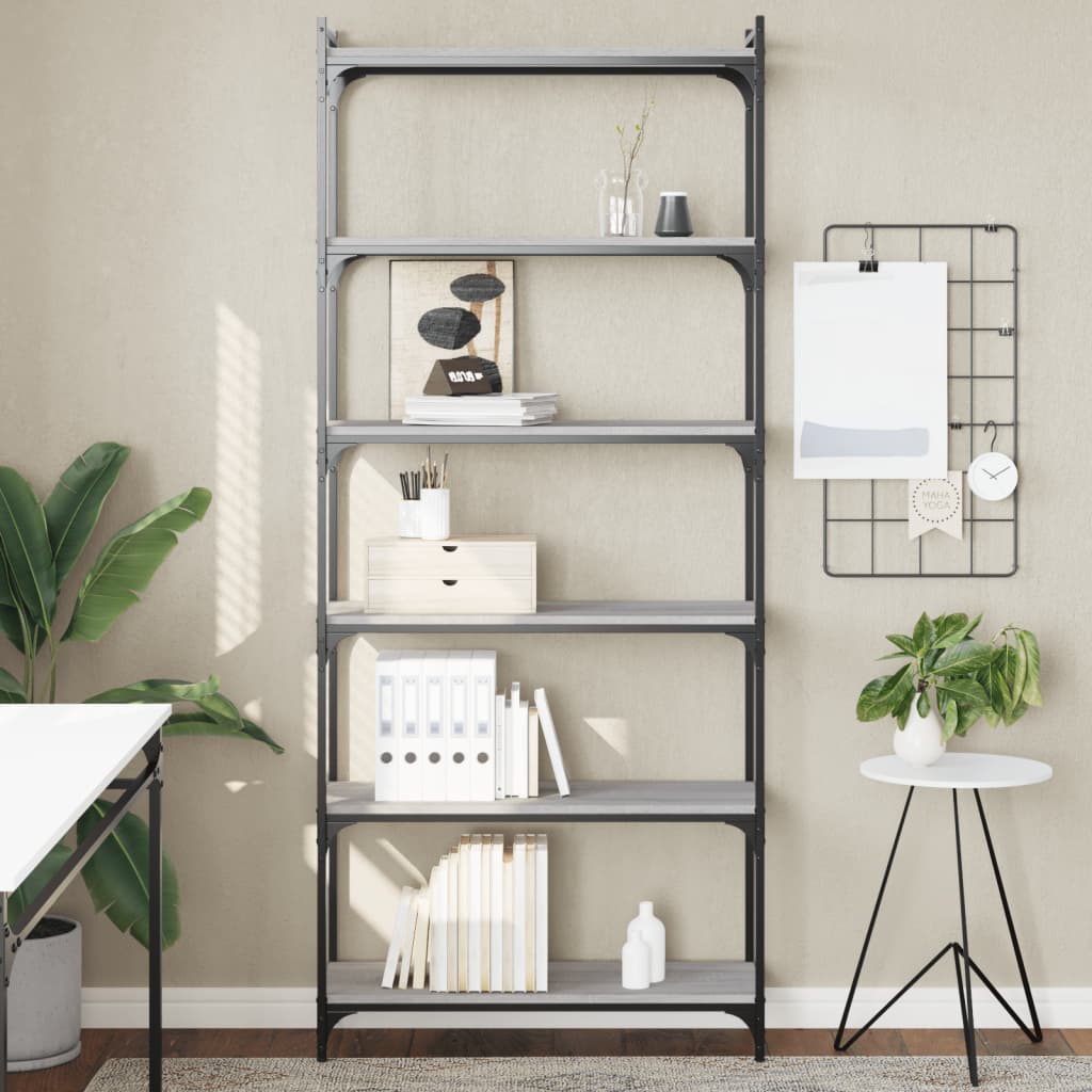 Libreria 6 Ripiani Grigio Sonoma 80x30x188cm Legno Multistrato - homemem39