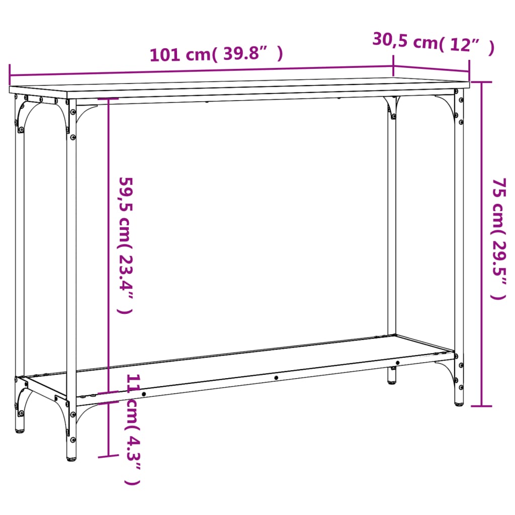 Tavolino Consolle Nero 101x30,5x75 cm in Legno Multistrato - homemem39