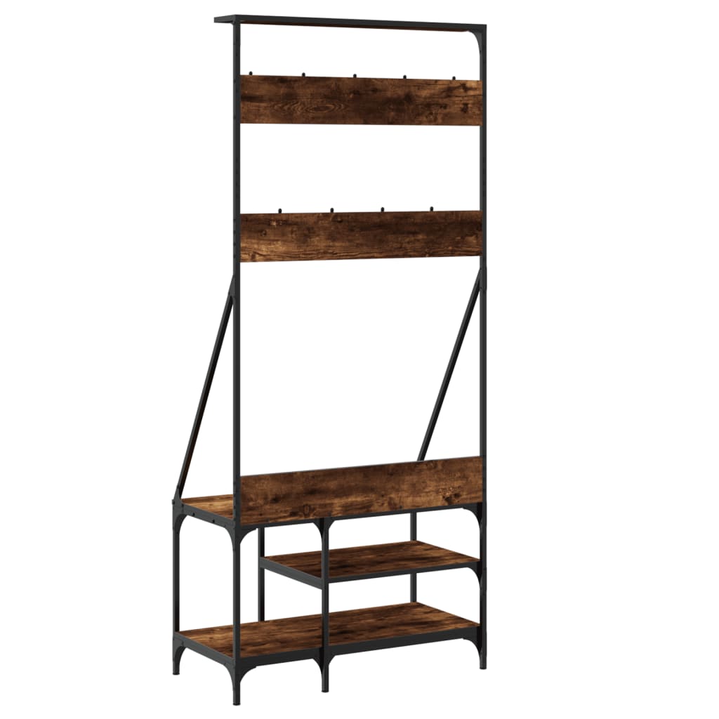 Appendiabiti con Porta Scarpe Rovere Fumo 80x40x184 cm - homemem39