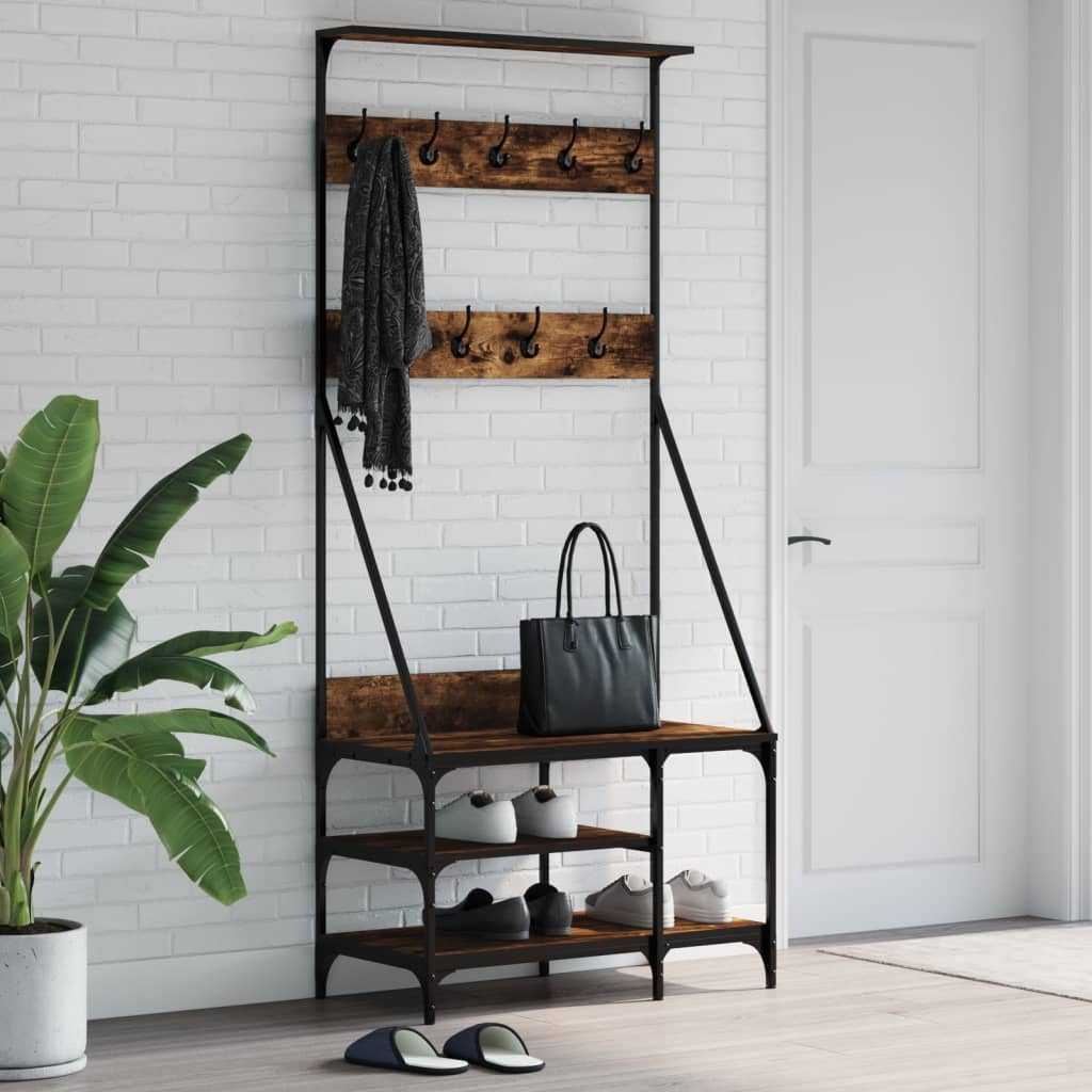 Appendiabiti con Porta Scarpe Rovere Fumo 80x40x184 cm - homemem39