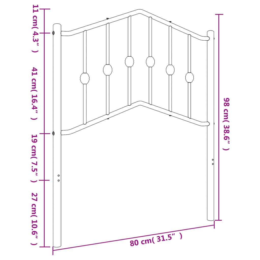 Testiera in Metallo Nero 75 cm - homemem39