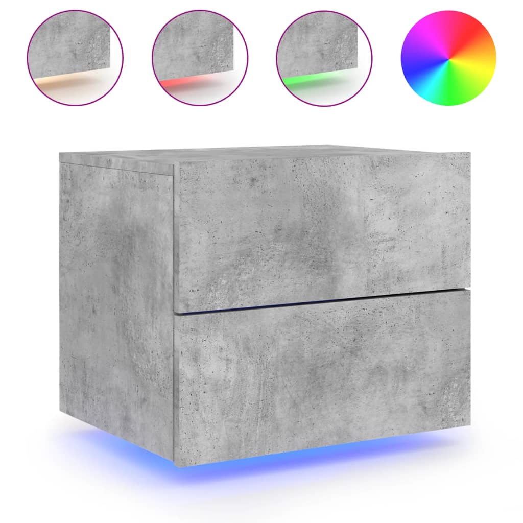 Comodino a Parete con Luci LED Grigio Cemento - homemem39