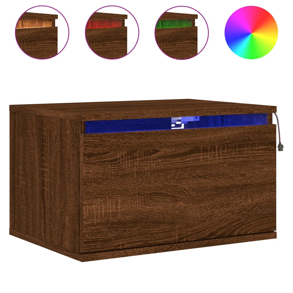 Comodino a Parete con luci LED Rovere Marrone - homemem39