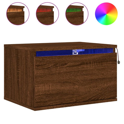 Comodino a Parete con luci LED Rovere Marrone - homemem39