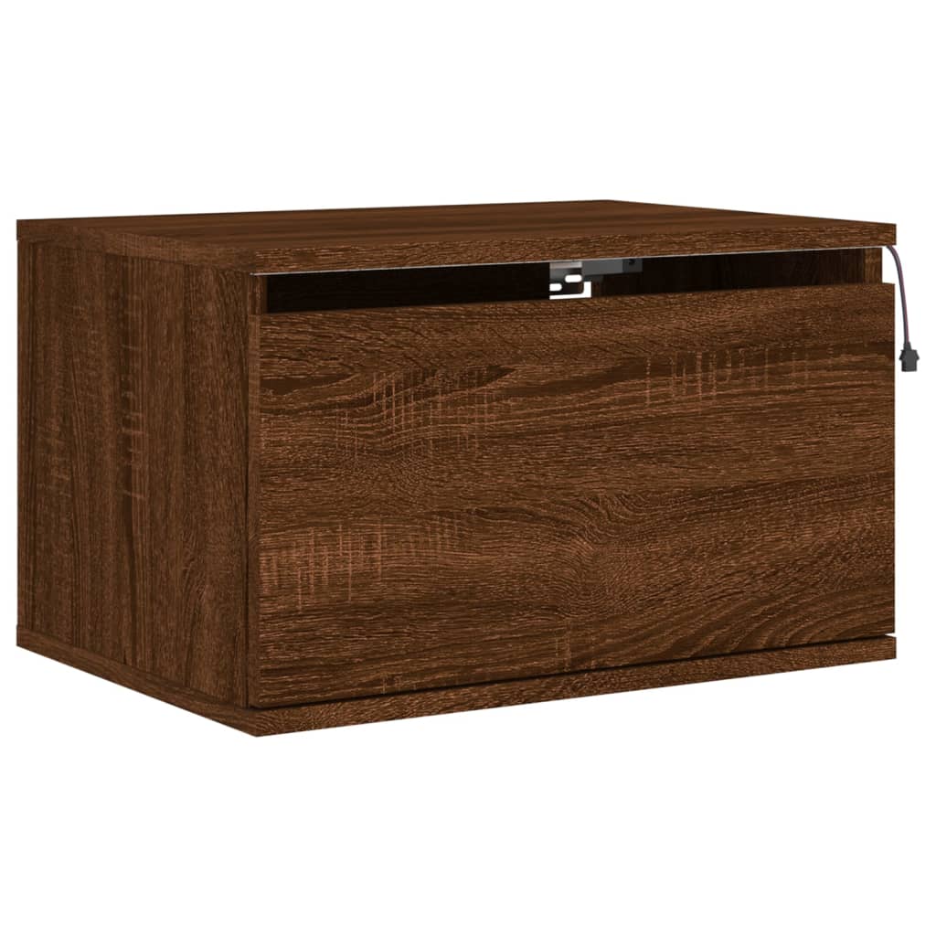 Comodino a Parete con luci LED Rovere Marrone - homemem39