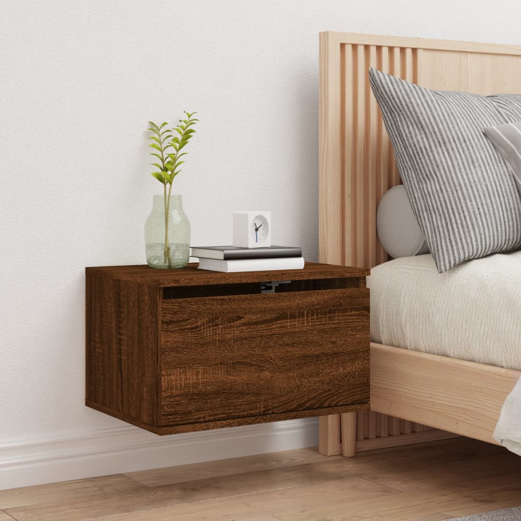 Comodino a Parete con luci LED Rovere Marrone - homemem39