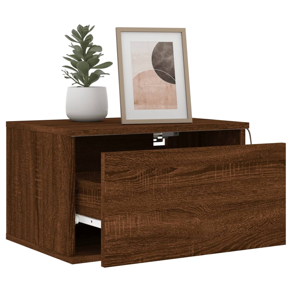Comodino a Parete con luci LED Rovere Marrone - homemem39