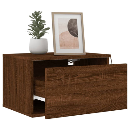 Comodino a Parete con luci LED Rovere Marrone - homemem39