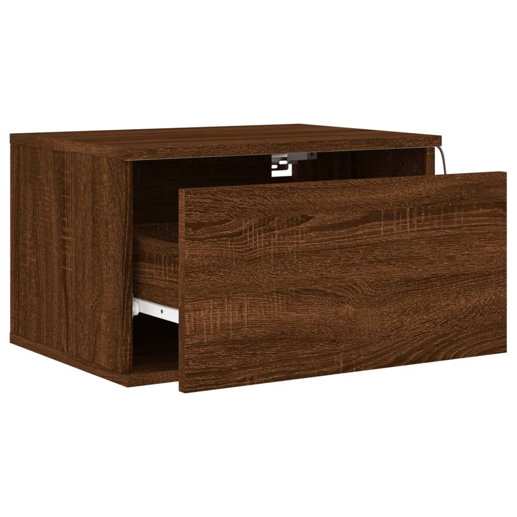Comodino a Parete con luci LED Rovere Marrone - homemem39