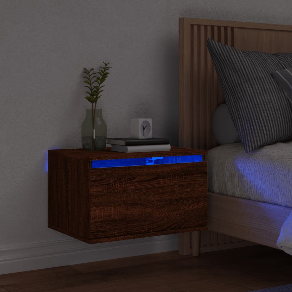 Comodino a Parete con luci LED Rovere Marrone - homemem39