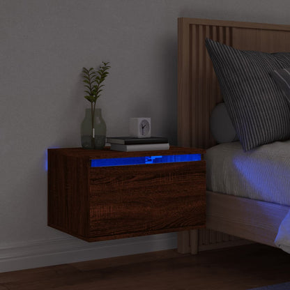 Comodino a Parete con luci LED Rovere Marrone - homemem39