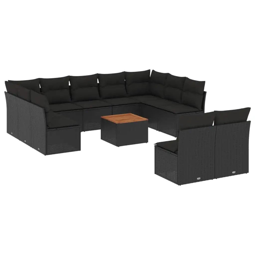 Set Divani da Giardino 12 pz con Cuscini Nero in Polyrattan - homemem39