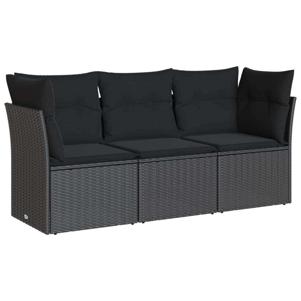Set Divani da Giardino 3 pz con Cuscini in Polyrattan Nero - homemem39