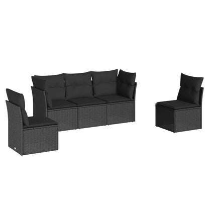 Set Divani da Giardino 5 pz con Cuscini in Polyrattan Nero - homemem39