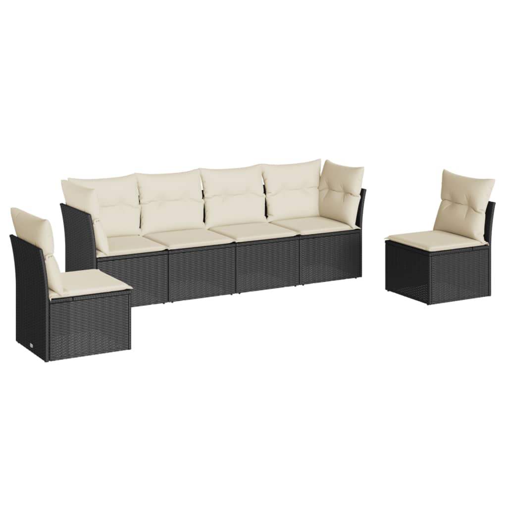 Set Divano da Giardino 6 pz con Cuscini Nero in Polyrattan - homemem39