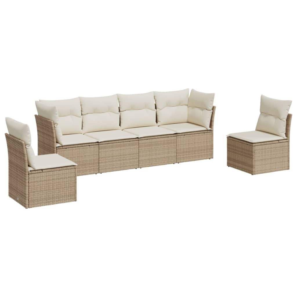 Set Divano da Giardino 6 pz con Cuscini Beige in Polyrattan - homemem39