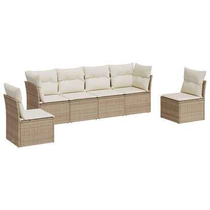 Set Divano da Giardino 6 pz con Cuscini Beige in Polyrattan - homemem39