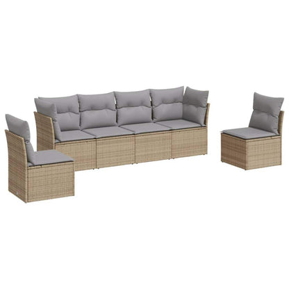 Set Divano da Giardino 6 pz con Cuscini Beige in Polyrattan - homemem39