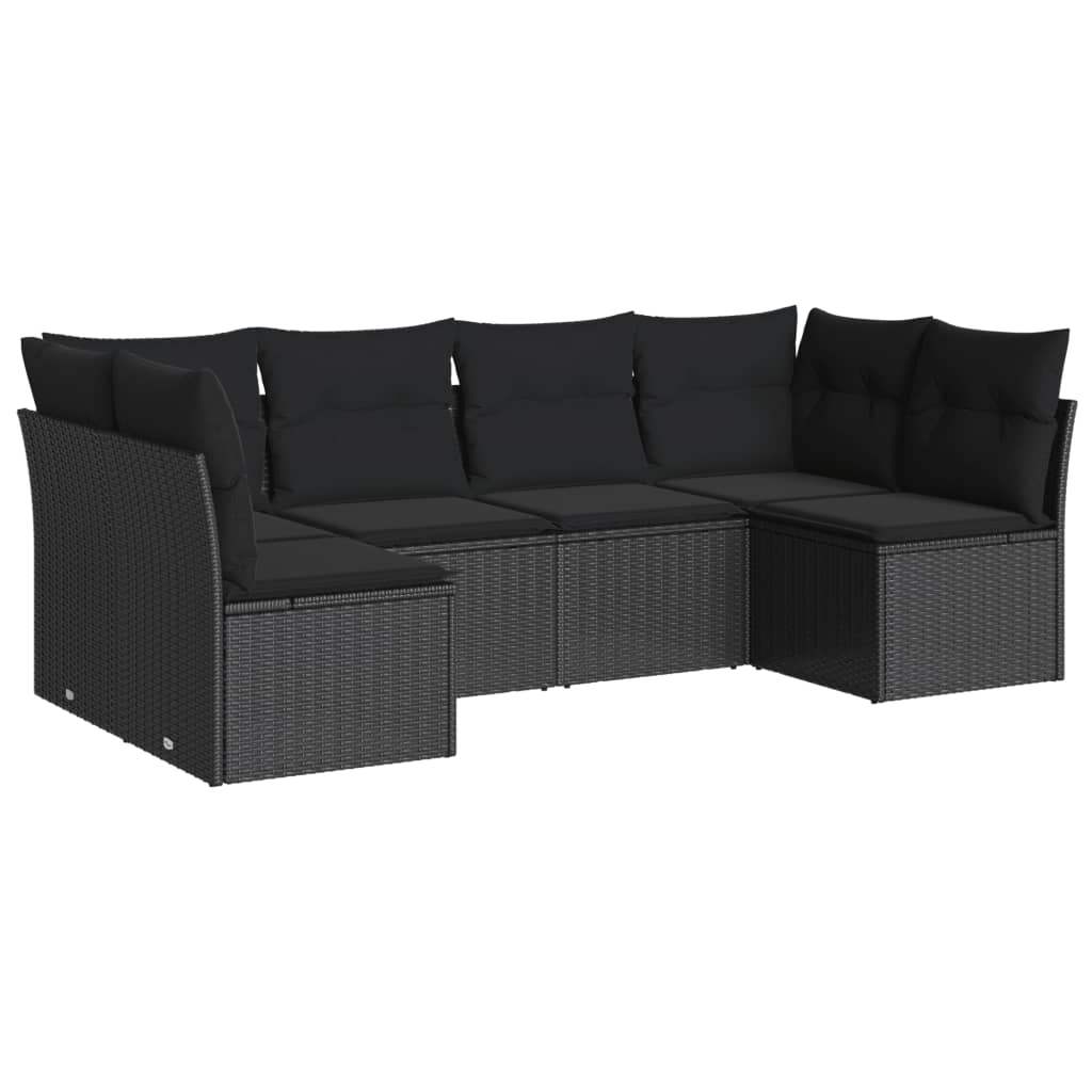 Set Divano da Giardino 6 pz con Cuscini Nero in Polyrattan - homemem39