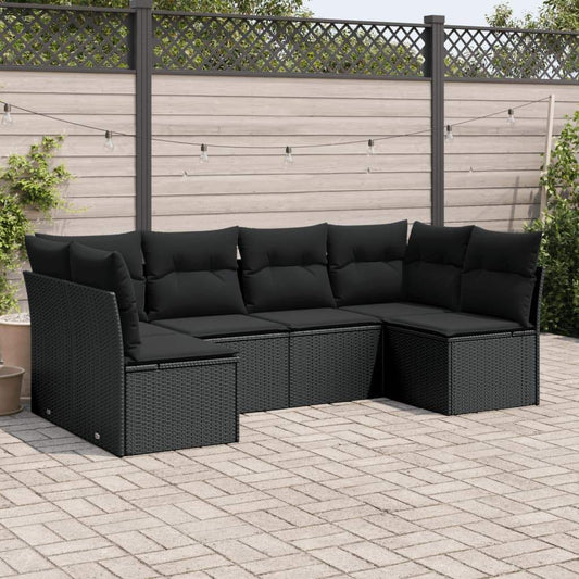 Set Divano da Giardino 6 pz con Cuscini Nero in Polyrattan - homemem39
